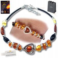 BRANSOLETKA SREBRNA Z BURSZTYNEM SERCE NA PREZENT POSREBRZANA STAL