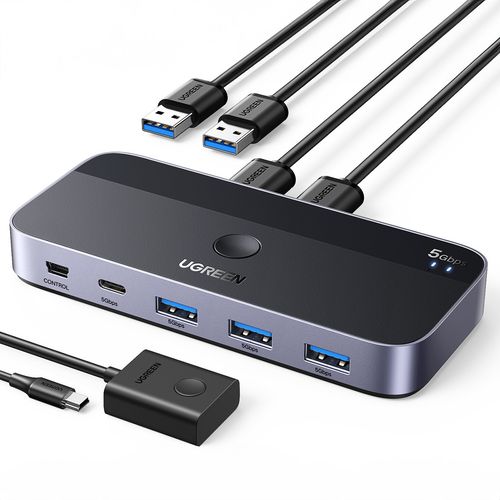 Przełącznik switch 2-in-4 na 2 komputery USB 3.0 + 2x kabel USB-A czarny na Arena.pl
