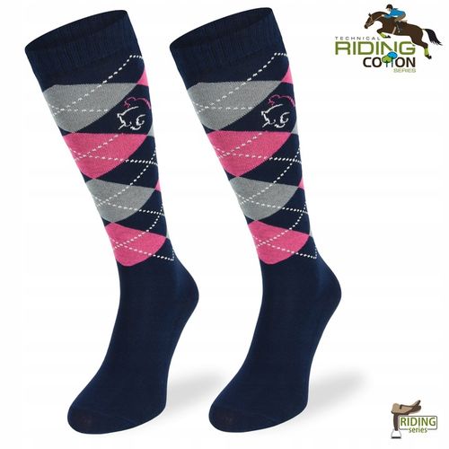Długie bawełniane podkolanówki w romby na konie na Arena.pl