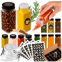 SZKLANE POJEMNIKI NA PRZYPRAWY 24x SŁOICZKI + 200 ETYKIET PRZYPRAWNIK