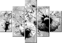 70 100CM OBRAZ 5 ELEM BIAŁE DMUCHAWCE SZARYM TLE DRUK PŁÓTNO