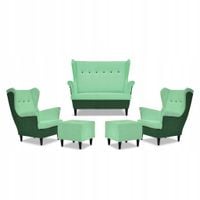 zestaw wypoczynkowy ari duo sofa fotele pufy family meble zielono - miętowy