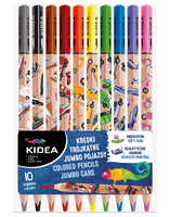 KREDKI TRÓJKĄTNE JUMBO POJAZDY 10 KOLORÓW KIDEA