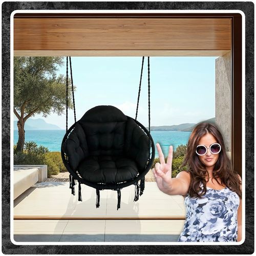 Czarna czarne Bocianie gniazdo huśtawka + PIKOWANA Poduszka XXL + 2 Zestawy na Arena.pl