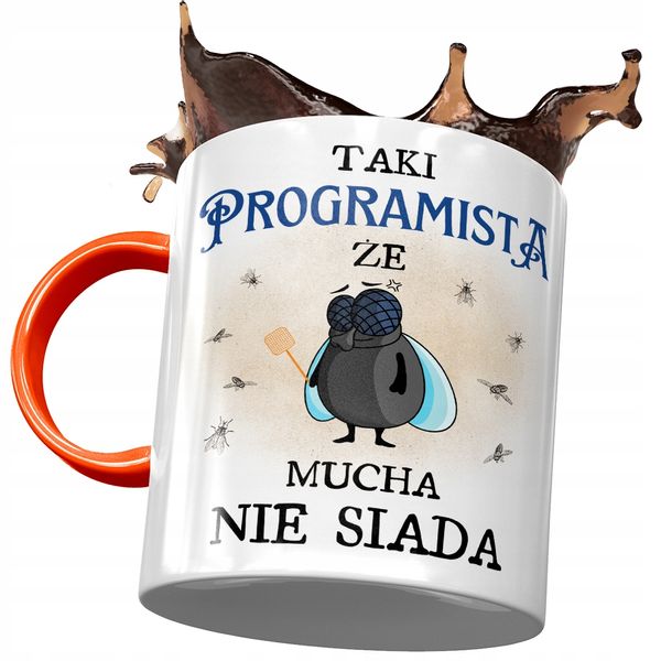 Kubek Pomarańczowy Dla Programisty Mucha Nie Siada Z Nadrukiem Ze Zdjęciem zdjęcie 1