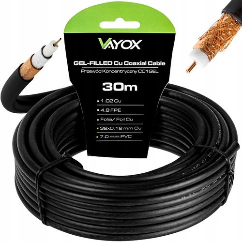 KABEL KONCENTRYCZNY ŻEL PRZEWÓD ANTENOWY CU ZIEMNY MIEDŹ CZARNY VAYOX 30M na Arena.pl