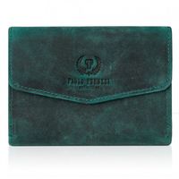 Portfel damski PAOLO PERUZZI skórzany, zielony, vintage, portmonetka, RFID
