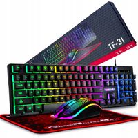 ZESTAW KLAWIATURA GAMINGOWA HYBRYDOWA PODŚWIETLANA RGB + MYSZ + PODKŁADKA