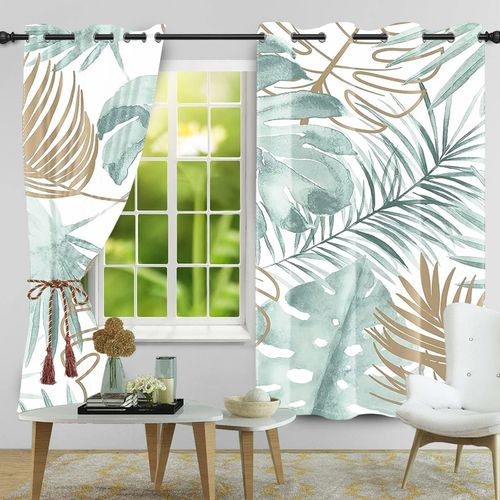 Zasłony zaciemniające tropikalne palmy białe 2 szt. 140x175 cm na przelotki na Arena.pl