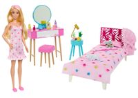 BARBIE ZESTAW DO ZABAWY SYPIALNIA Z LALKĄ + MEBELKI HPT55