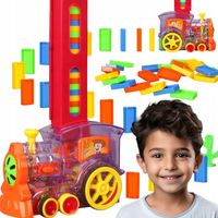 KOLEJKA POCIĄG LOKOMOTYWA UKŁADAJĄCA KLOCKI DOMINO