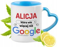 Dla Alicji Kubek Błękitny Z Uszkiem W Kształcie Serca Na Prezent Na Kawę