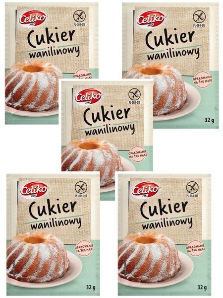 Cukier waniliowy bezglutenowy wanilinowy do deserów ciasta porcja na 1kgceliko polski 5x32g zdjęcie 1