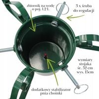 Stojak na choinkę metalowy POJEMNIK na wodę 2,1m STABILNY zielony trójnóg