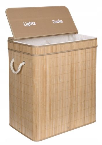 KOSZ BAMBUSOWY NA PRANIE BIELIZNĘ Z POKRYWĄ DWUKOMOROWY POJEMNIK DUŻY 100L na Arena.pl