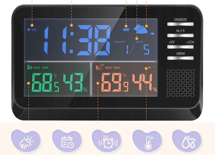 Bezprzewodowa Stacja Pogodowa Zegar Termometr Data zdjęcie 5