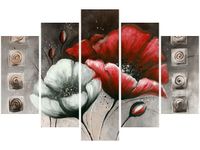 100CM 150CM OBRAZ 5 ELEM MALOWANE MAKI CZERWIENI BRĄZIE ŚCIENNY