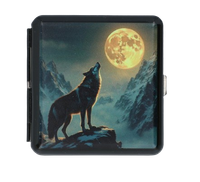 Metalowa Papierośnica z Nadrukiem Wilka Wyjącego do Pełni Księżyca Gentelo