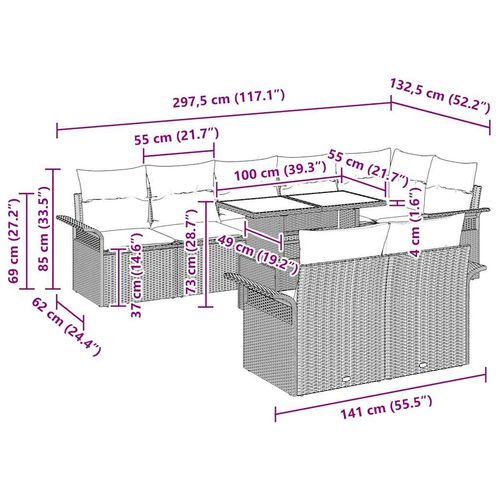 Zestaw Sof na Ogród z poduszką 9 pcs Beżowy Polirattan na Arena.pl