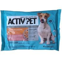 ACTIV PET małe rasy kawałki w sosie z INDYKIEM JAGNIĘCINĄ I DROBIEM 4x100g