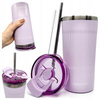 Kubek Termiczny ze Słomką 600 ml Szczelny Trwały Termos Stal