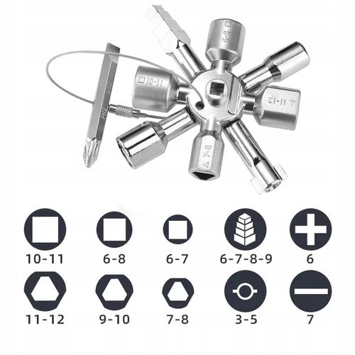 Klucz uniwersalny techniczny 10w1 do szafek, skrzynek i instalacji na Arena.pl