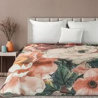 Koc CHLOE 150x200 Eurofirany pomarańczowy zielony akwarelowe kwiaty