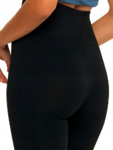 LEGGINSY z wysokim stanem spodnie z panelem czarne ELASTYCZNE 2/3XL na Arena.pl