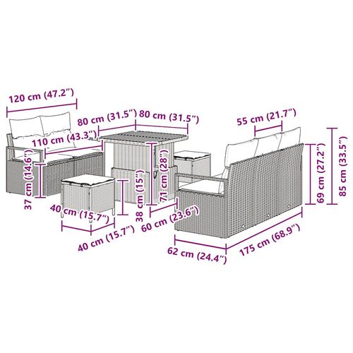 Zestaw Sof na Ogród z poduszką 8 pcs Beżowy Polirattan na Arena.pl