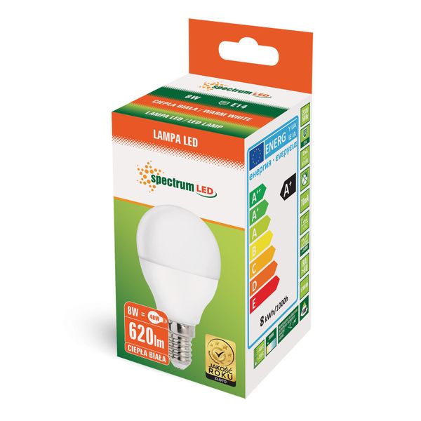 Żarówka LED kulka E14 230V 8W ciepła WW WOJ14215 SPECTRUM zdjęcie 3