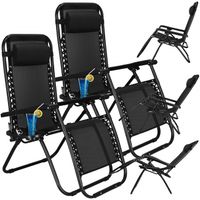 Leżak ogrodowy grawitacyjny z zagłówkiem czarny zestaw 2 szt