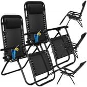 Leżak ogrodowy grawitacyjny z zagłówkiem czarny zestaw 2 szt