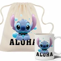 Zestaw Worek Beżowy + Kubek Biały LILO I STITCH Wz