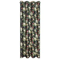 Zasłona welwetowa na przelotkach w kwiaty ALEA 140x250 czarna + oliwkowa