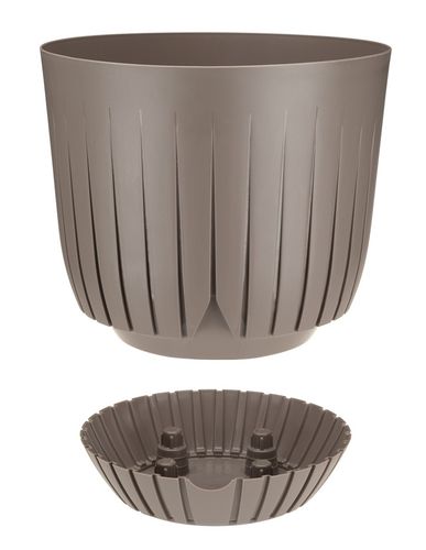 Doniczka donica plastikowa z podstawką 13cm prążkowany wzór antracytowy mat na Arena.pl