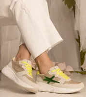 Beżowe sneakersy damskie sportowe z brokatem Kaletti 38