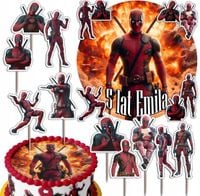 ZESTAW OPŁATEK NA TORT 20CM + TOPPERY - DEAD POOL + IMIĘ 15CM 18CM