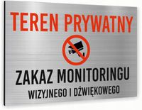 Tabliczka znak informacyjny 20x15 ZAKAZ MONITORINGU Dibond SREBRNA