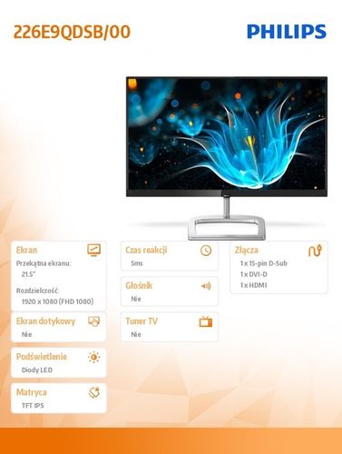 Philips Monitor 21.5 226E9QDSB IPS DVI HDMI na Arena.pl