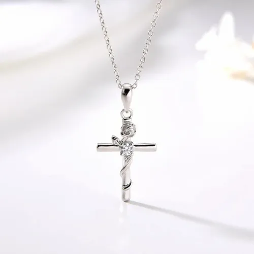 NASZYJNIK SREBRNY KRZYŻYK KRZYŻ ŁAŃCUSZEK DAMSKI KOMUNIA SREBRO PRÓBA 925 na Arena.pl