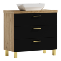 Szafka łazienkowa ROMA 80 czarny/dąb craftt złoty z umywalką Lara (W5)