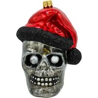 Bombka choinkowa ręcznie malowana - Czaszka w czapce Mikołaja: szara