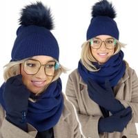 zimowy KOMPLET damski CZAPKA + KOMIN + RĘKAWICZKI OCIEPLANE CIEPŁY POLSKI