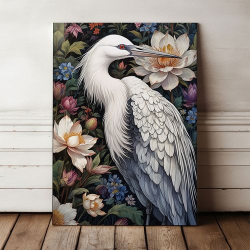 Obraz na płótnie biały ptak w kwiatach 50x70 cm na Arena.pl