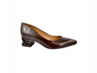 Brązowe czółenka damskie Prestige 2230/OBL klocek eleganckie modne r.39