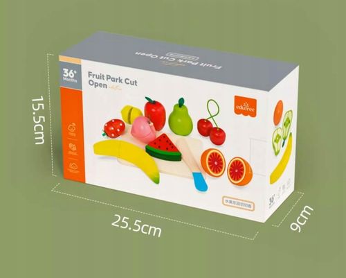 DREWNIANE OWOCE DO KROJENIA CIĘCIA NA MAGNES W SKRZYNCE ZESTAW Z NOŻYKIEM na Arena.pl