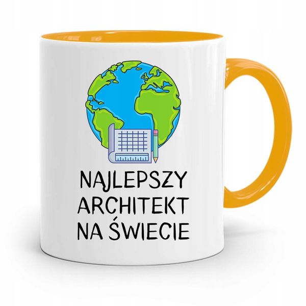 Kubek Żółty Architekta Najlepszy Na Świecie Z Nadrukiem Ze Zdjęciem zdjęcie 1