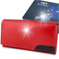 Damski Skórzany Portfel Duży Poziomy Retro Rfid Czerwony Beltimore 040