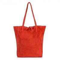 VERA PELLE torebka zamszowa shopper z rzemykami na ramię V462 czerwona