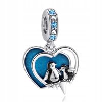 Zawieszka SREBRO 925 Charms Koralik Serce i Pingwiny